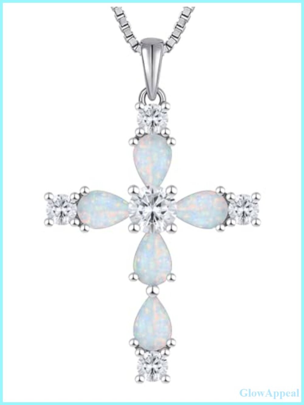 925 Sterling Silver Cross Necklace Created Opal Pendant 18-20" Women Religious
